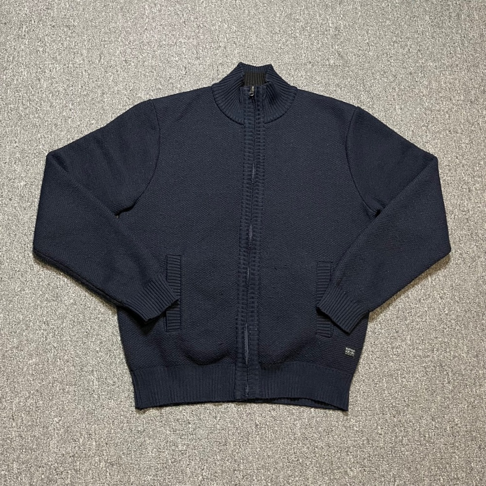 Buffalo David Bitton Sweater Large Black Full Zip Faux Fur Lined Knit Jacket‎ L